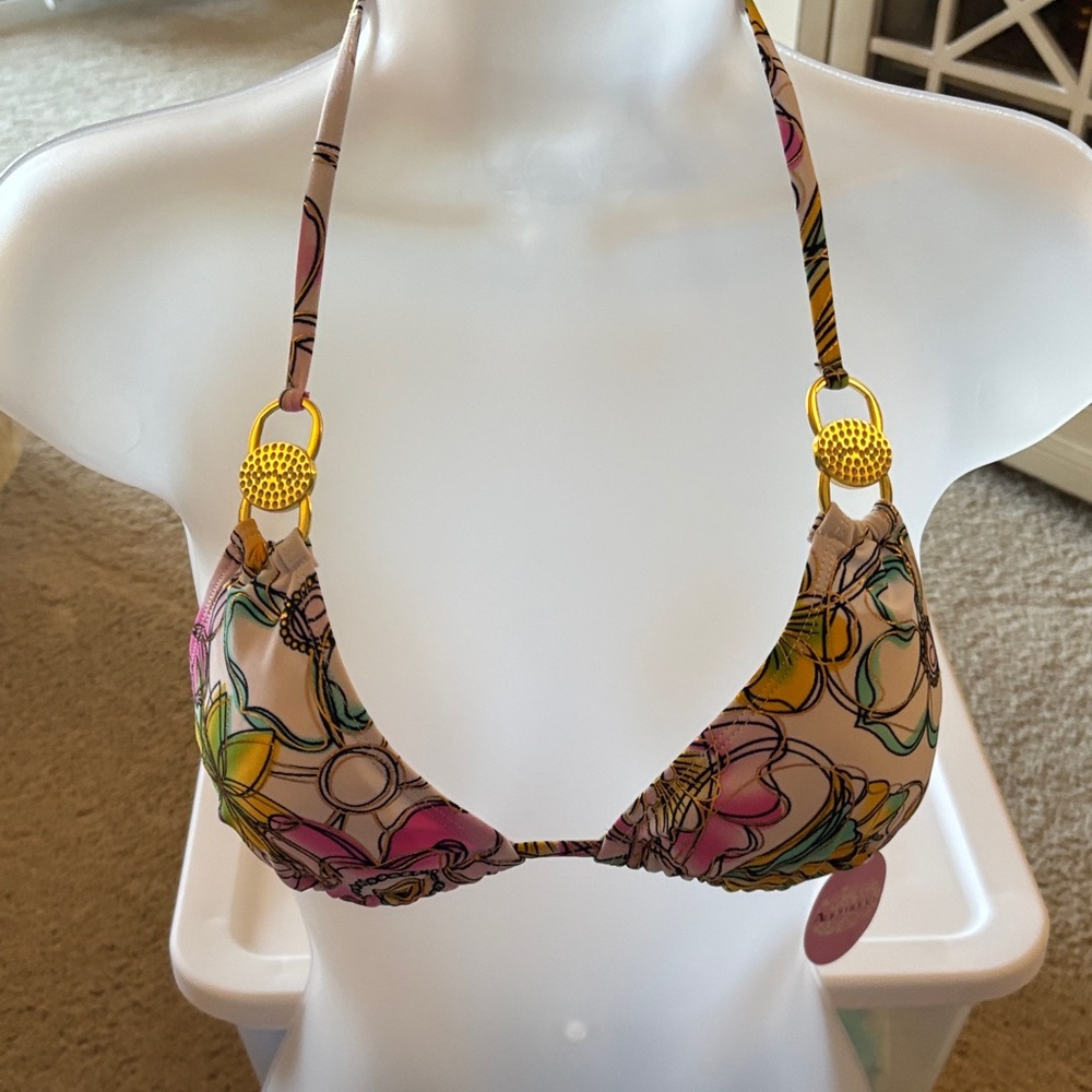 Anemone Pink and Yellow Floral Bikini Top